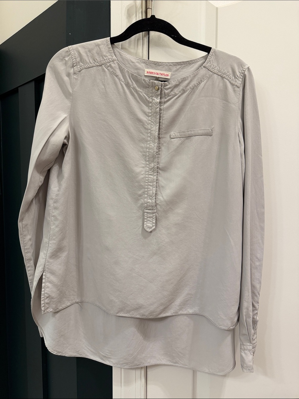 Rebecca Taylor Soft Light Gray Long Sleeve Tunic Blouse